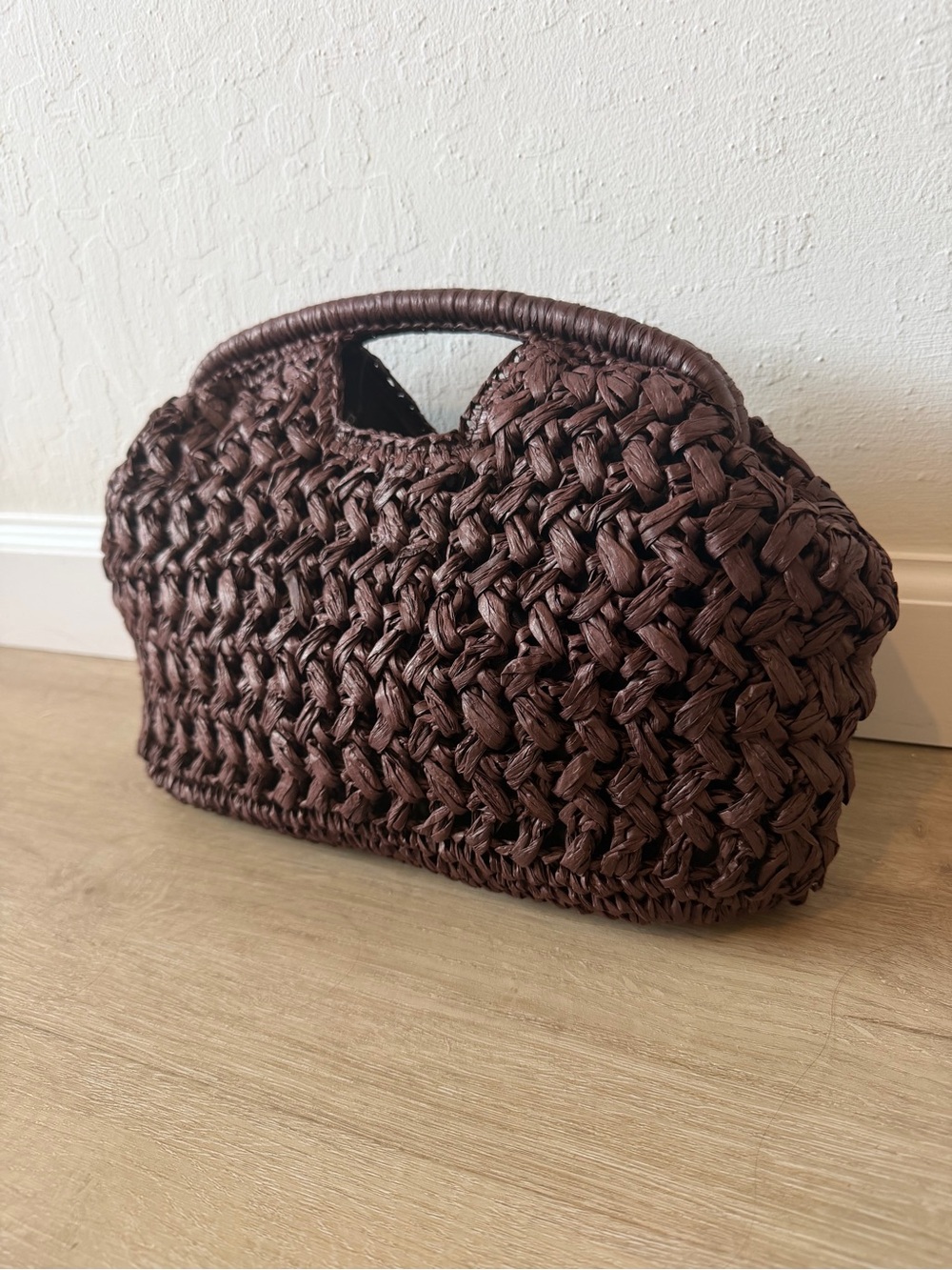 NWT Straw raffia womens bag purse clutch Woven Handheld Tote Bag in Dark Brown - Picture 3 of 5